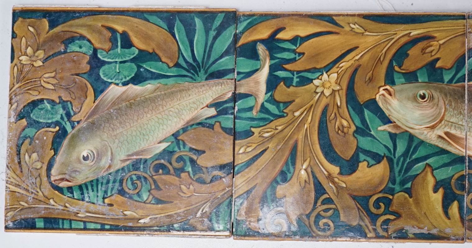 A set of six Victorian ‘fish’ decorated tiles by WB Simpson, 15cmsq